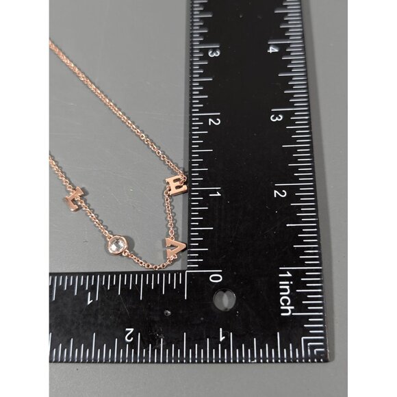 Puravida Rose Gold Tone LOVE Crystal Dainty Chain Necklace 17" - Picture 7 of 7